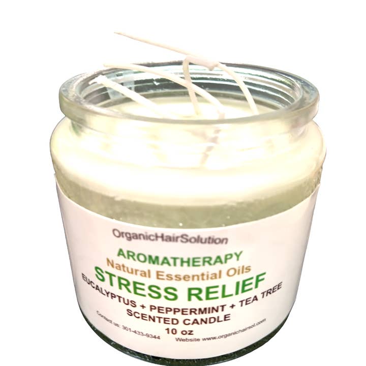 Vela de aromaterapia para aliviar el estrés, con eucalipto, menta y árbol de té (10 oz) para venta al por mayor de Organic Hair Solution