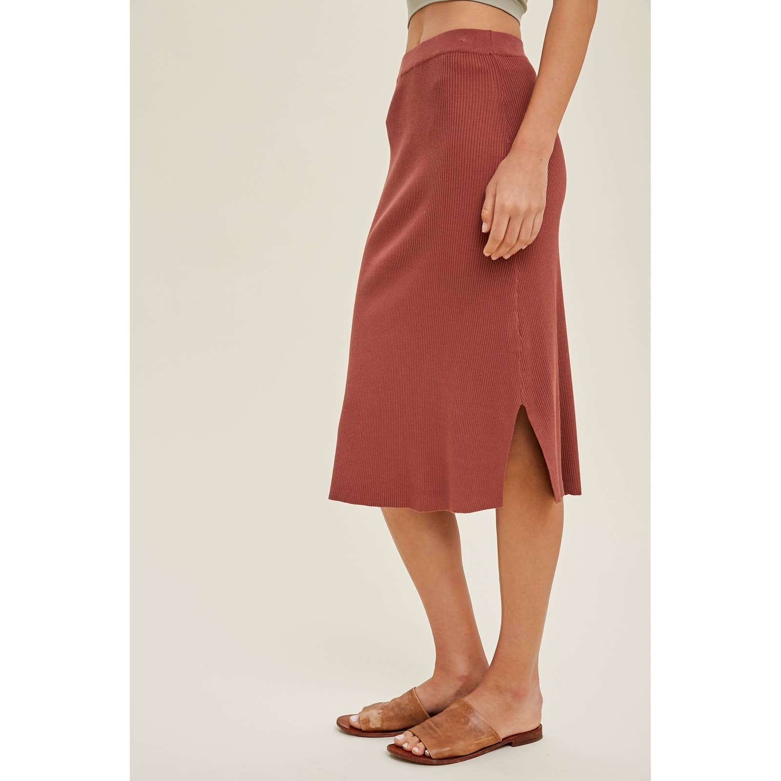 Wishlist Apparel - Wholesale Skirt - Women's - RIBBED SWEATER MIDI SKIRT WITH SIDE SLITS / WL23-81875