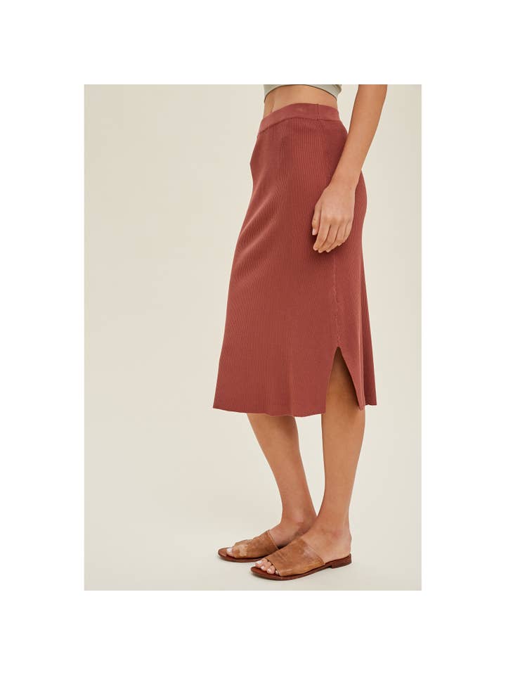 Wishlist Apparel – Engroshandel Nederdel - Dame – RIBBET SWEATER MIDI NEDERDEL MED SLIDSER I SIDERNE/WL23-818713