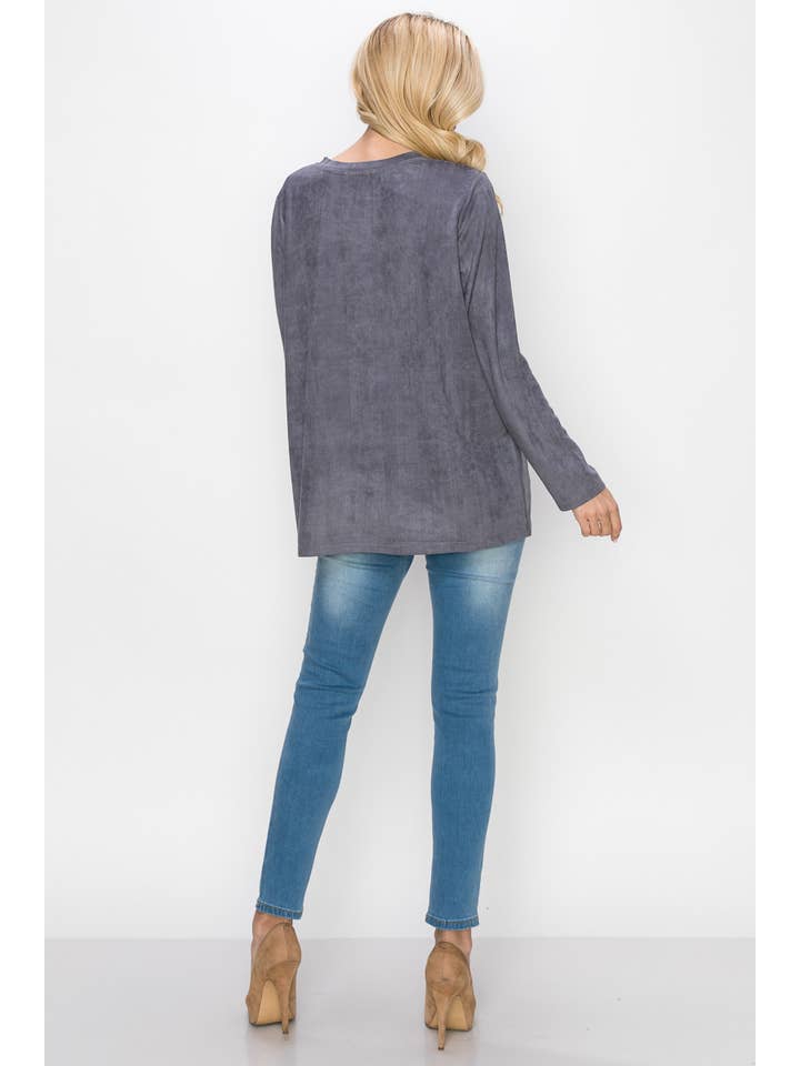 Joh Apparel – wholesale Blus - Dam – Aldis Stretch Suede Stitched Top5