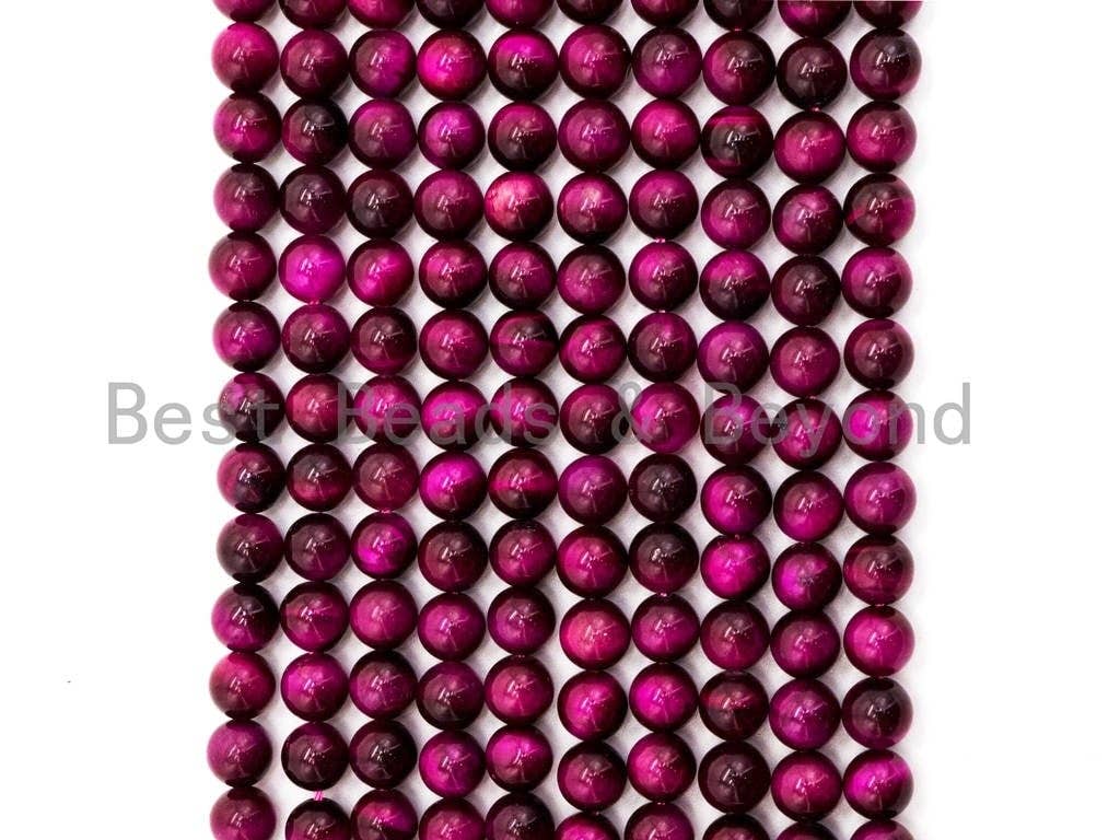 BestBeads&Beyond - Wholesale Beads - High Quality Natural Fuchsia Tiger Eye Round  Beads,4mm/6mm/8mm/10mm/12mm/14mm Round, Fuchsia Tiger Eye, 15.5'' Full strand, SKU#U653
