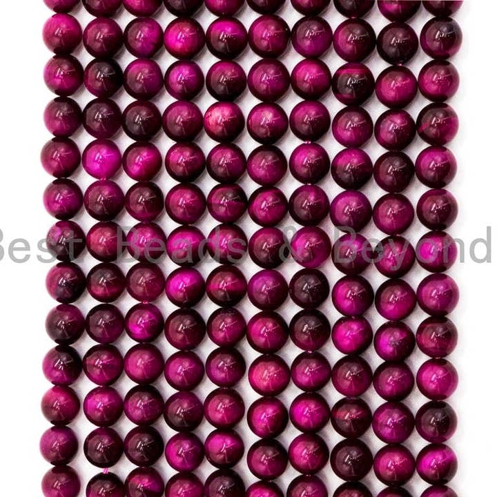 BestBeads&Beyond - Wholesale Beads - High Quality Natural Fuchsia Tiger Eye Round Beads,4mm/6mm/8mm/10mm/12mm/14mm Round, Fuchsia Tiger Eye, 15.5'' Full strand, SKU#U653