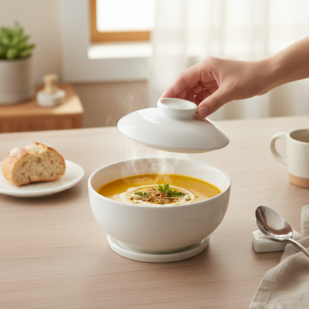 Kadra Kitchenware - Wholesale Bowl - Vikko - Lightning, Modern Soup Bowl Lid, White, 12 Oz1