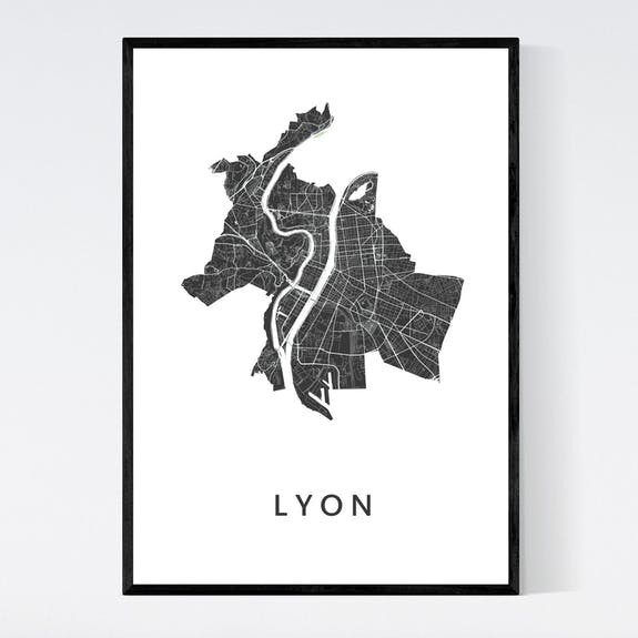 Art in Maps – Großhandel Karten – Lyon — B2 gerahmter Stadtplan — Poster