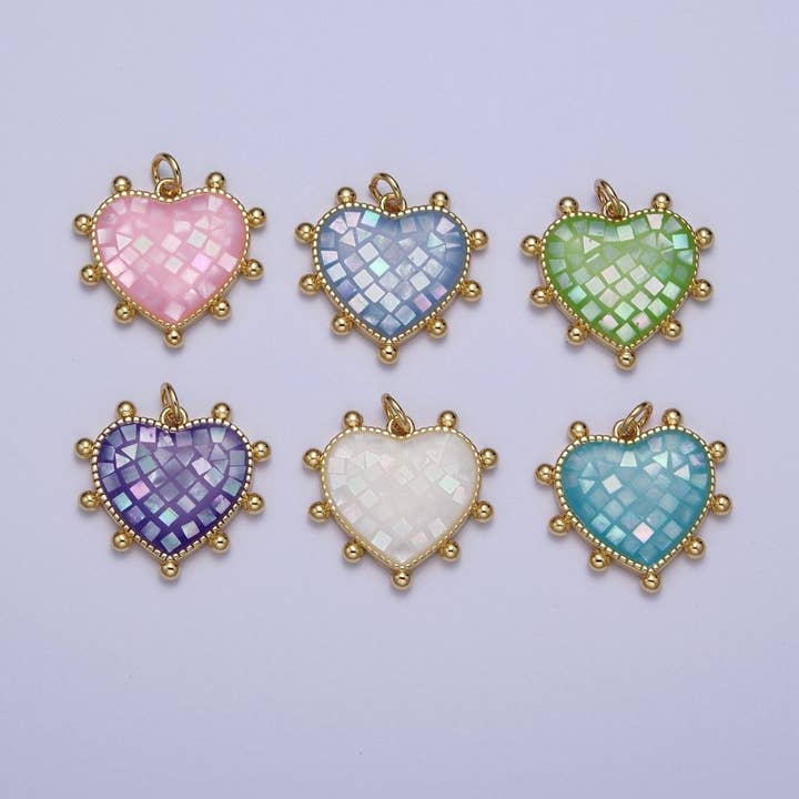 Aim Eternal - Wholesale Individual Charm/Pendant - Purple, White, Pink, Teal, Green, Blue Shell Opal Beaded Heart Love Charm For Jewelry Making AG062 - AG0678