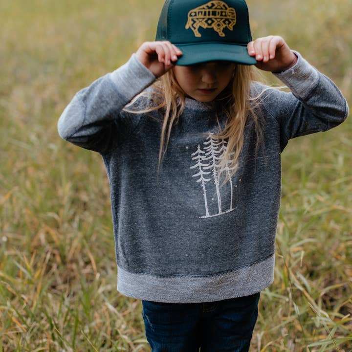Made of Mountains - Wholesale Kids Hat - Kids - Kid WILD Tree Trucker Hat: Dark Green