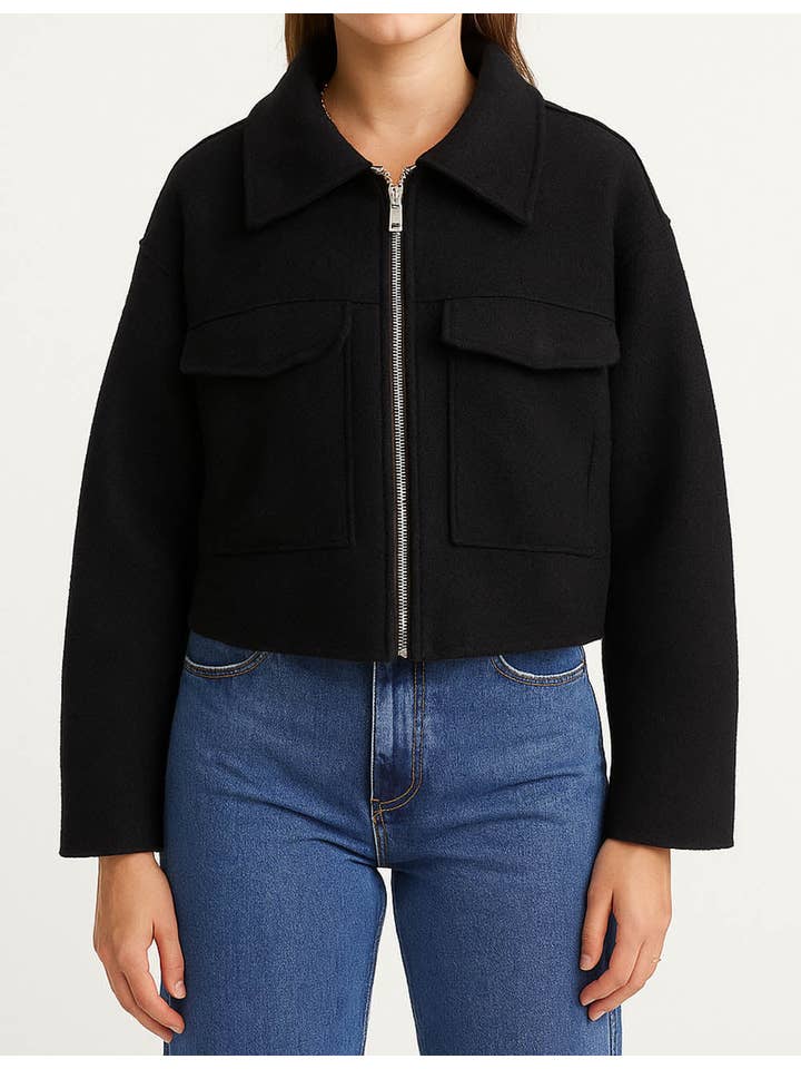 Sweetkama - Wholesale Jacket - Women's - Ladies Turn Down Collar Boxy Cropped Wool Blend Jacket15