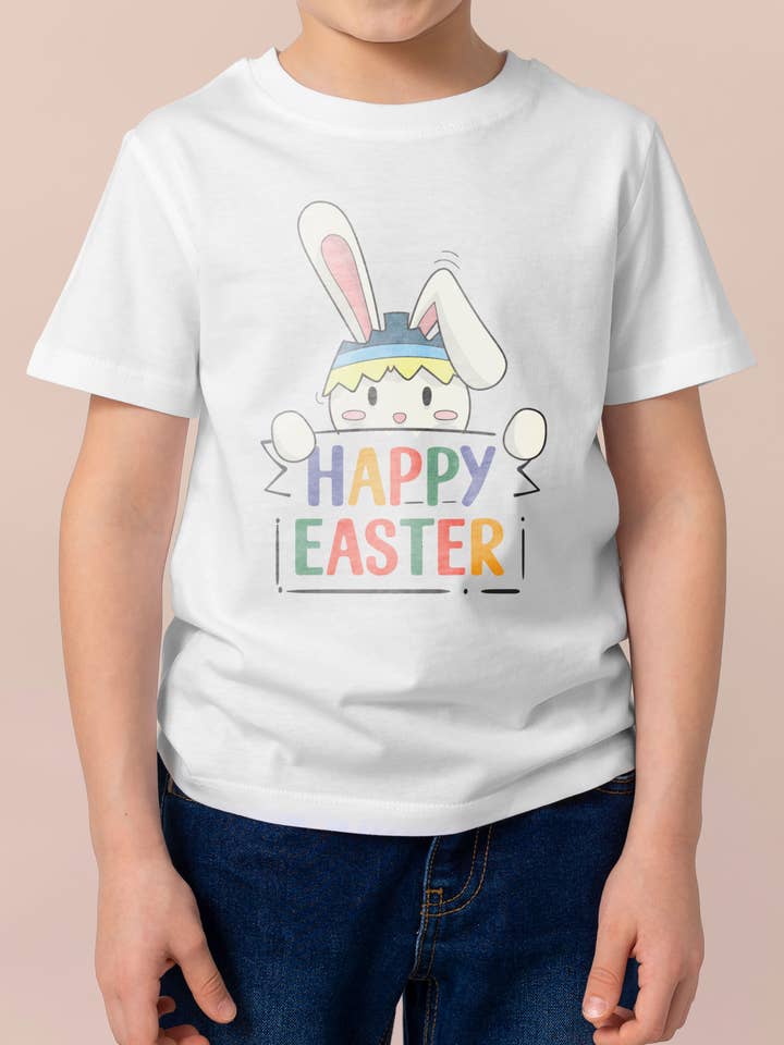 GoboxPrintCo - Wholesale Shirt - Uniseks - Vrolijk Pasen Konijn T-Shirt – Schattig Pastelontwerp voor Kinderen1