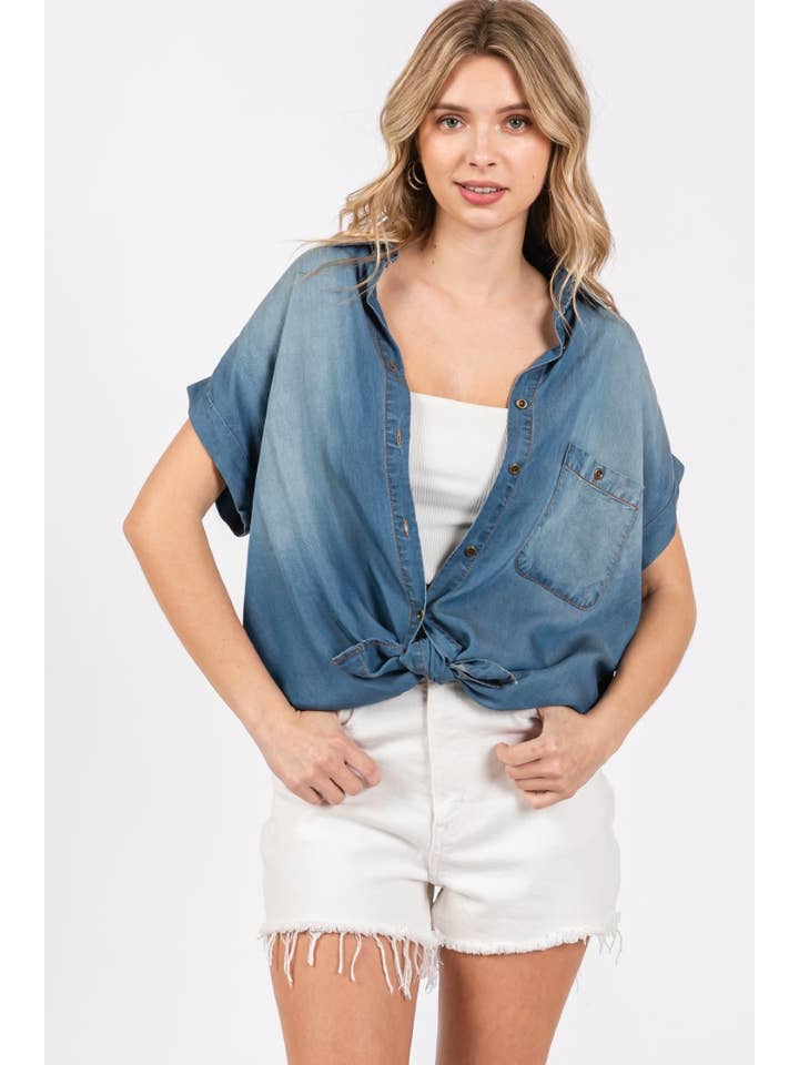 ZiA Apparel - Wholesale Button Down Shirt - Women's - Washed Roll Up Short Sleeve Shirt 14