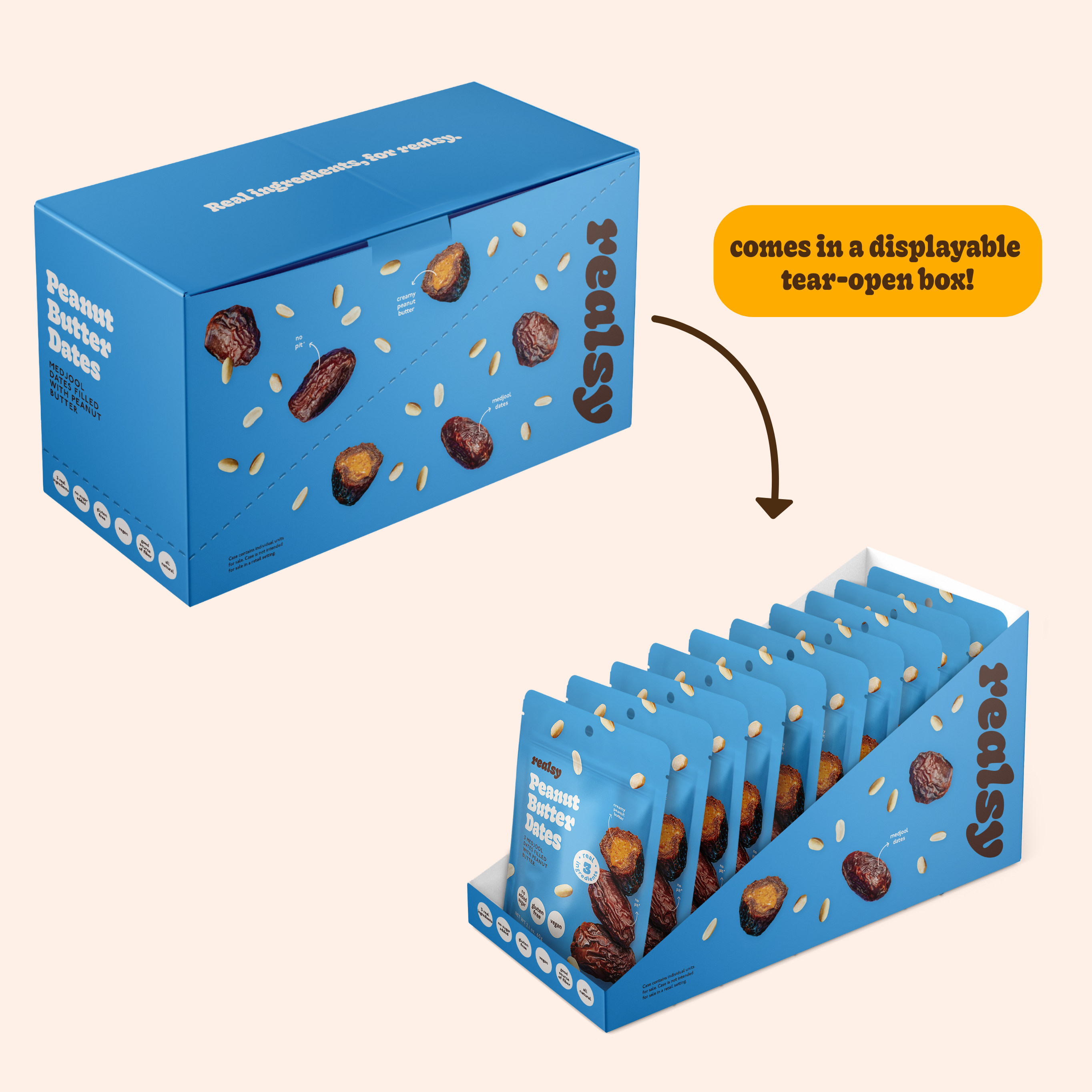 realsy - Wholesale Nuts - Peanut Butter Filled Medjool Date Snack Packs - 10 unit/case2