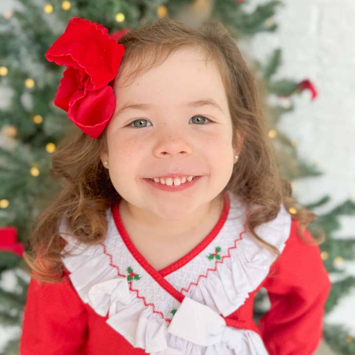 Just For Fun Threads - Wholesale Hair Bow - Kids - Holly Red Velvet Scallop Bows6