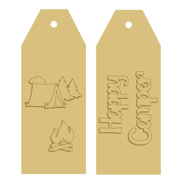 3D Happy Camper Tag Unfinished Wood Cutout Style 1 for wholesale by Diverse Woodworking