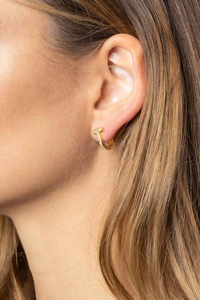 Hana - Wholesale Huggie Earrings - 14K Gold Dipped Huggie Earrings Cv Paved0