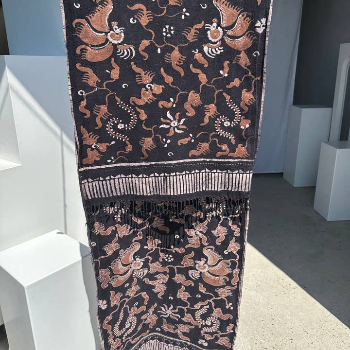 Office Objets - Wholesale Coverlet - Black and brown printed batik, Indonesian ceremonial fabric 185x5040