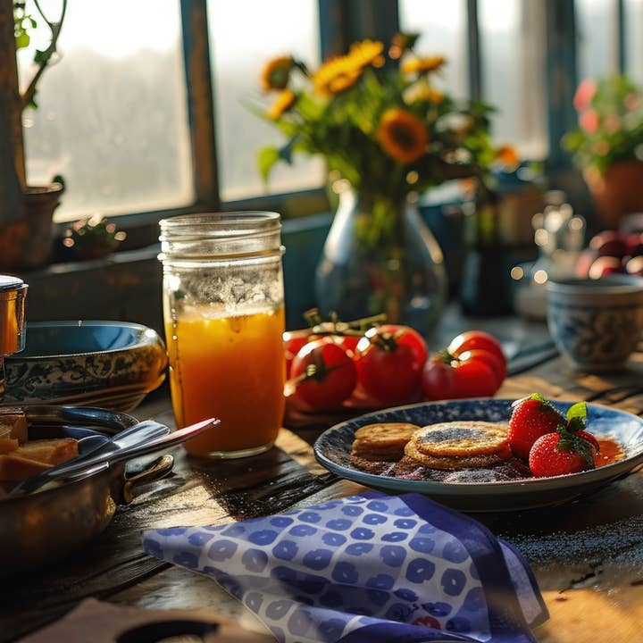 SIGNATURE CHECK Baumwollservietten, 4er-Set, Blau, Ultraleicht für den Großhandel von Kisses mon chéri