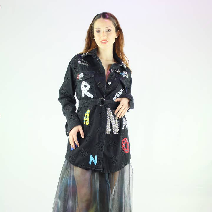 WOMEN'S EMBROIDERED COTTON SAHARIAN JACKET WITH LETTERING PATCH and other Purchase Wholesale blazer frange. Free Returns & Net 60 Terms on Faire trending on Faire.