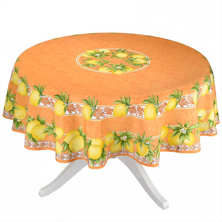 Citrus Orange 70" Round Polyester Tablecloth for wholesale by Provence Imports