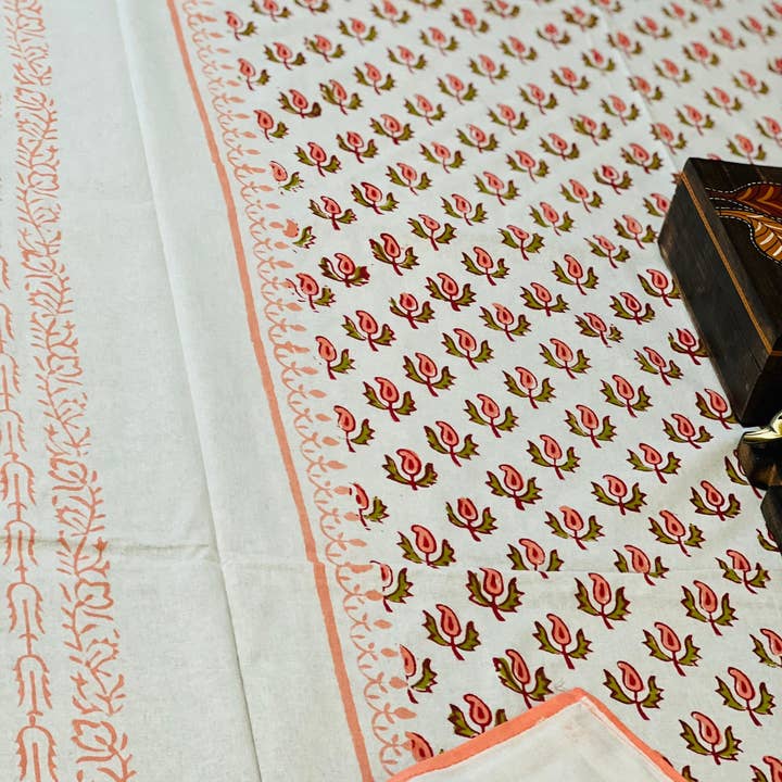 Sunny Dzyns – Engroshandel Dug – Indian Block Print Duge, Gul Blomstret Bomuld Borddæksel, Bordduge Med Servietter Sæt, Pink Jaipur Print Rektangel Bordduge