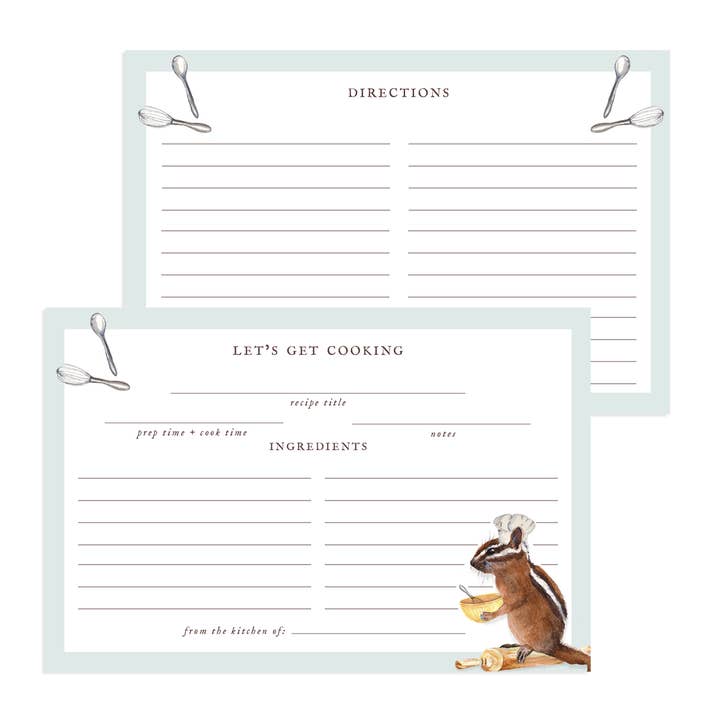 Cartes de recettes Chef-Chipmunk pour la vente par Cami Monet