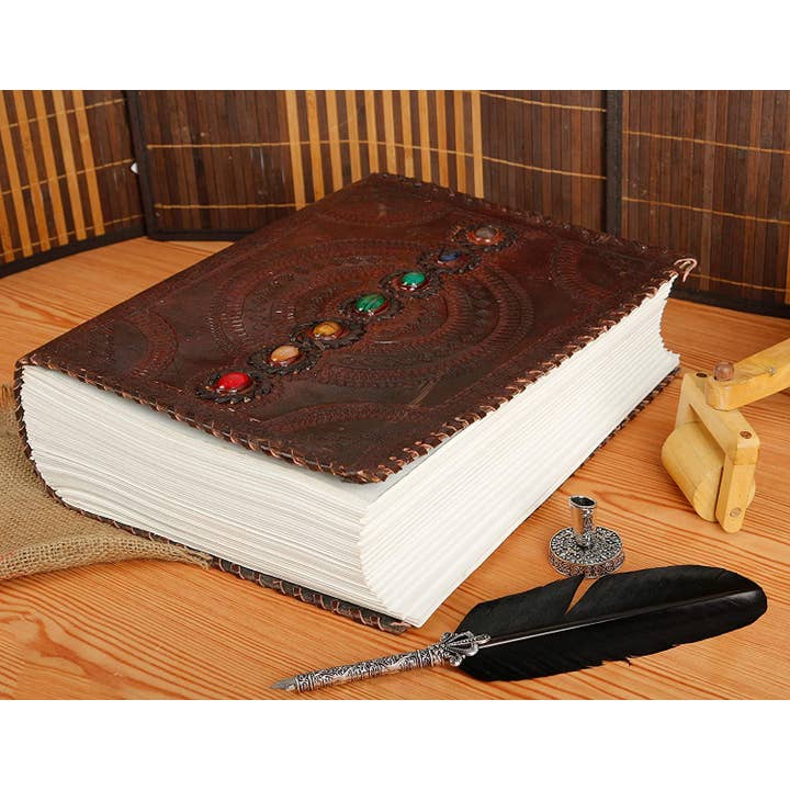 Tuzech Leather - Wholesale Dagboek/agenda - TUZECH Vetleren 600 Pagina's Dagboek Groot | Zeven Stenen Lederen Notitieboek Dagboek | Blanco Handgemaakt Boek Schetsboek | Kerstcadeau Dagelijks Gebruik