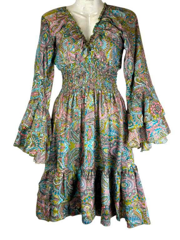 Multicolored Handmade Dress for Women Indian Silk with Ruffles for wholesale on Faire