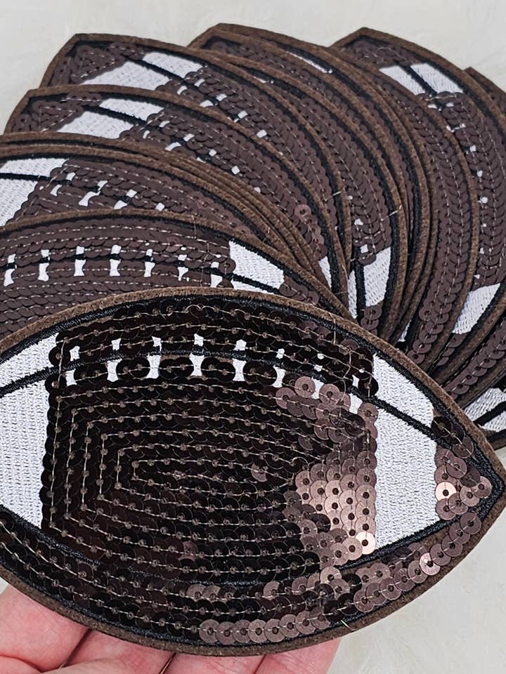Medium Brown Football Sequin Iron On Patch for wholesale by Scratch Decor
