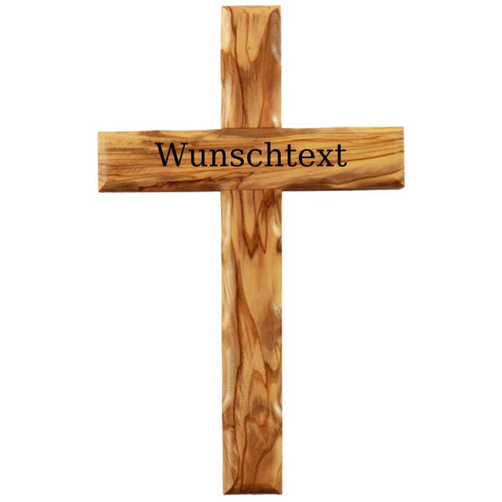 Enkelt kors af oliventræ med gravering for engroshandel hos SchnappFreude