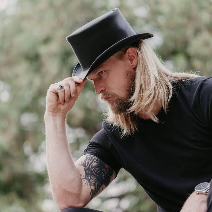 American Hat Makers - Wholesale Fedora - Unisex - Biker Leather Top Hat Unbanded - Style El Dorado
