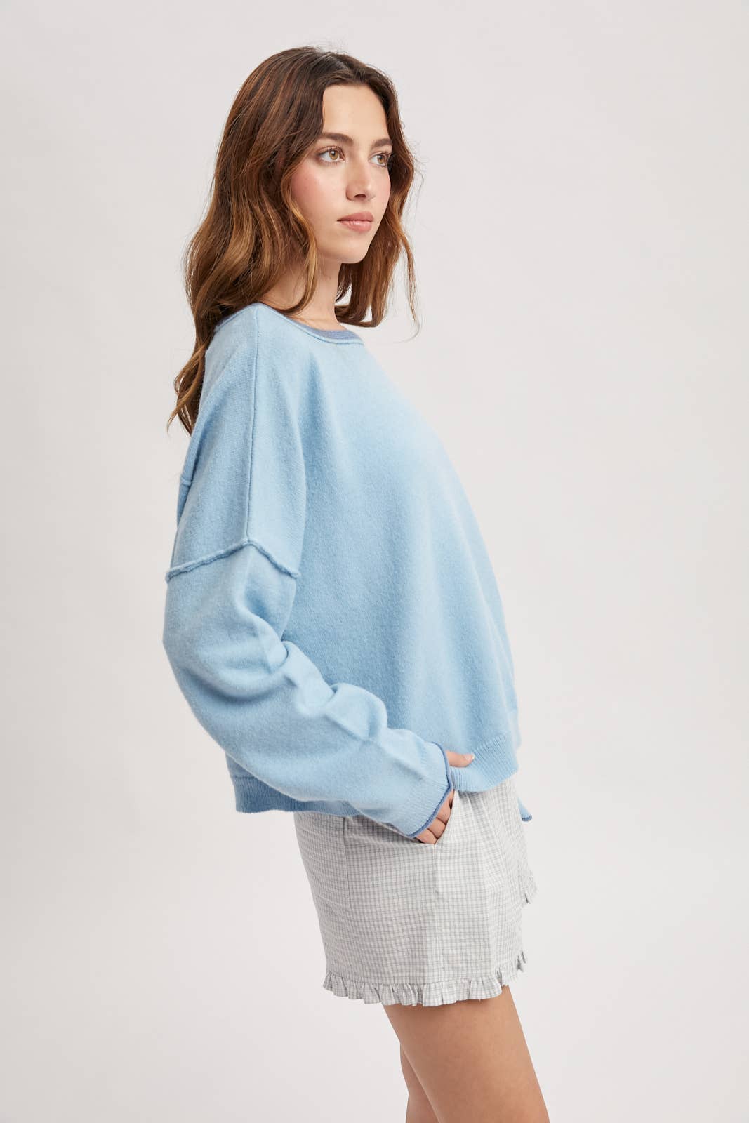 Wishlist Apparel - Wholesale Knit Sweater - Women's - BRUSHED CONTRAST BOAT NECK SWEATER / WL25-118232