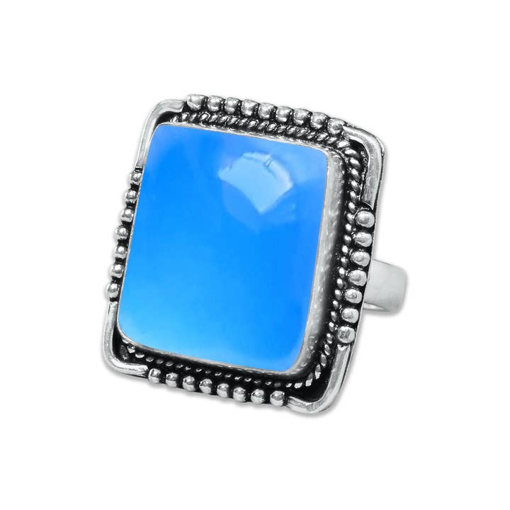 Handmade Jewels - Wholesale Cocktail/gelegenheidsring - Blauwe Chalcedoon Ringen – Handgemaakt, Zilvergeplateerd, Diverse Boho Ontwerpen (US Maten 6–10, Op Bestelling Gemaakt)11