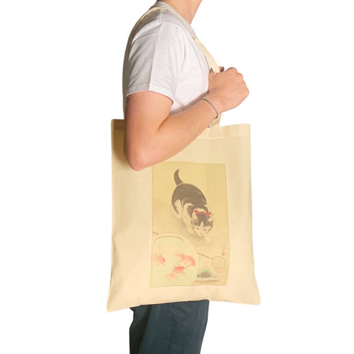 ZZZEBRAAA LIMITED – wholesale Tote bag – Women's – Ohara Koson Cat and Bowl of Goldfish Vintage Tote Bag1