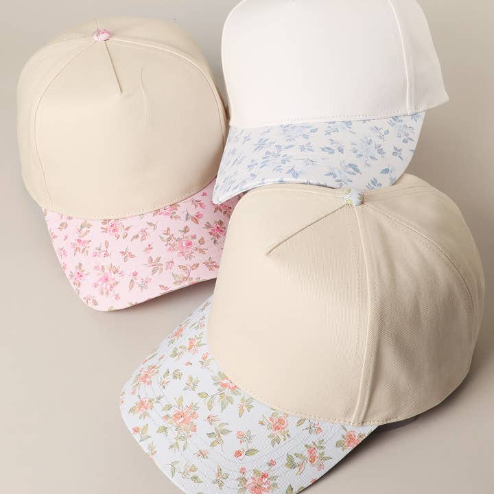 Fashion City - Wholesale Trucker Hat - Women's - Floral Brim Designed Two-Tone Trucker Hat