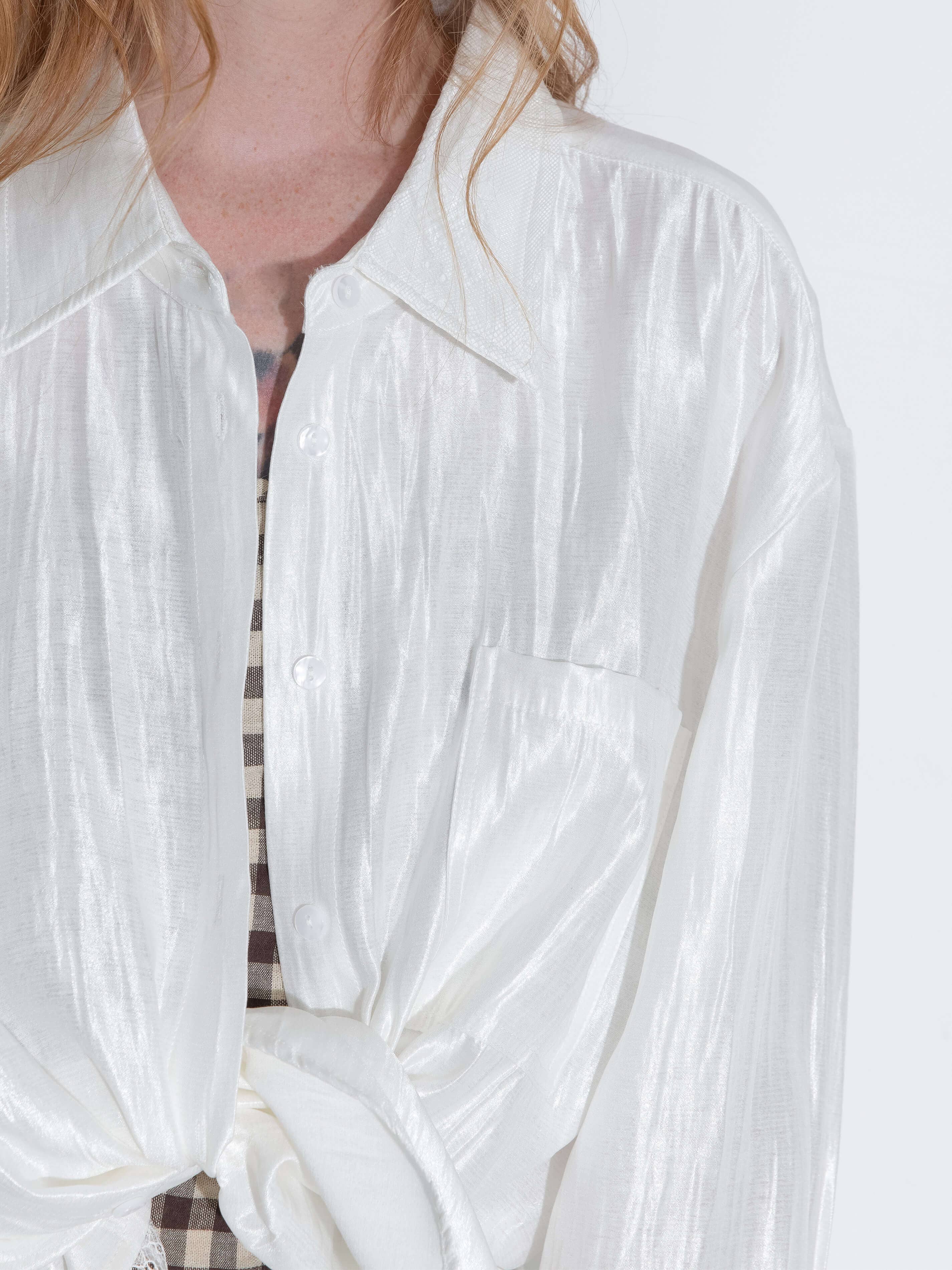 White Lace Patchwork Loose Long Sleeves Shirt for wholesale on Faire4