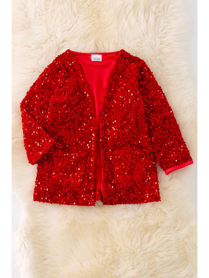 Kids Charm Online - Wholesale Cardigan - Kids - Red sequins cardigan with pockets. TPG41226 AMY