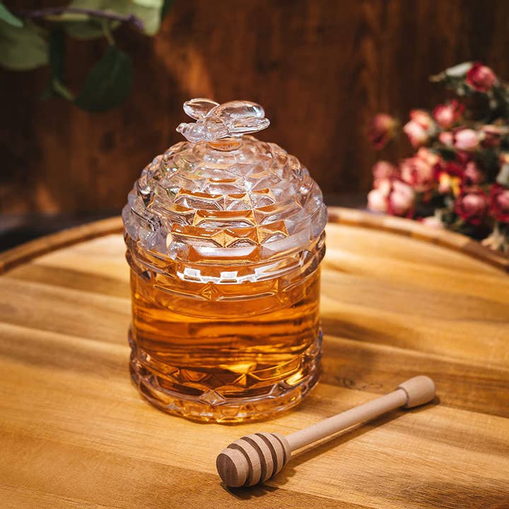 The Wine Savant / Khen Glassware - Wholesale Honey Pot - Bee Honey Jar, Rosh Hashanah 5" H - Glass Honey Pot5