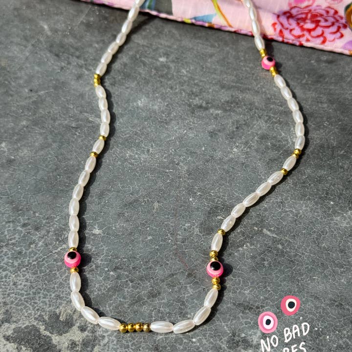 🧿Ketting - OOG VAN DE PROFEET - 🍀Geen Slechte Vibes - roze voor wholesale door Yeah Bunny
