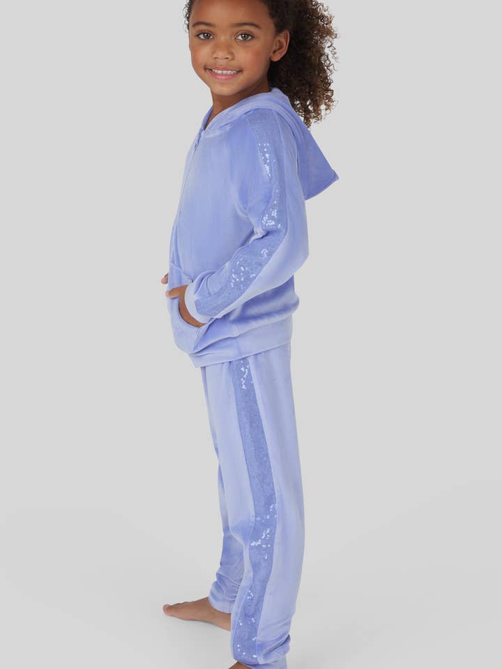 90 Degree by Reflex & Yogalicious - Wholesale Top & Pant Set - Kids - Little Girls - Velour Shimmer Hoodie and Jogger - Set8