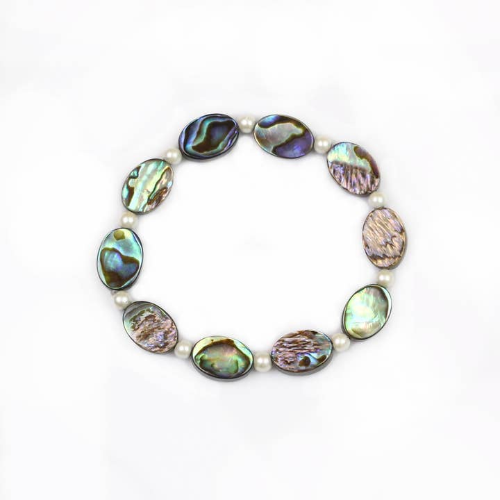 Abalone oval beads & white magnetic hematite rounds bracelet for wholesale by Magnehealth