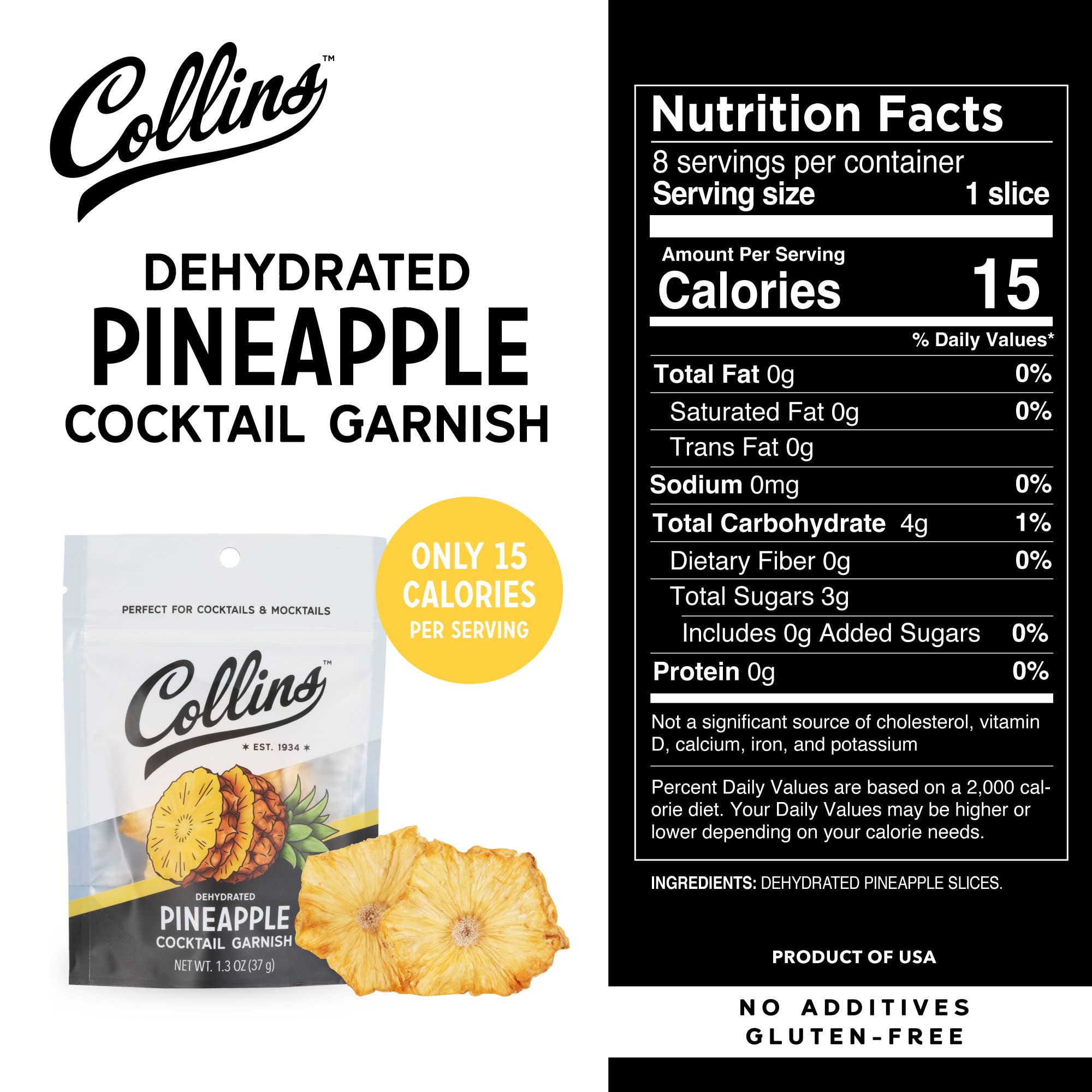 Collins - Wholesale Cocktail Mix/Syrup - Dehydrated Pineapple Cocktail Garnish 1.3 oz3