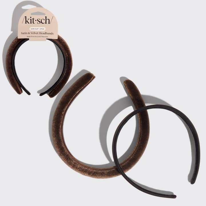 Conjunto de 2 Bandolete de Cetim e Veludo de Tecido Reciclado - Preto/Chocolate por atacado de KITSCH