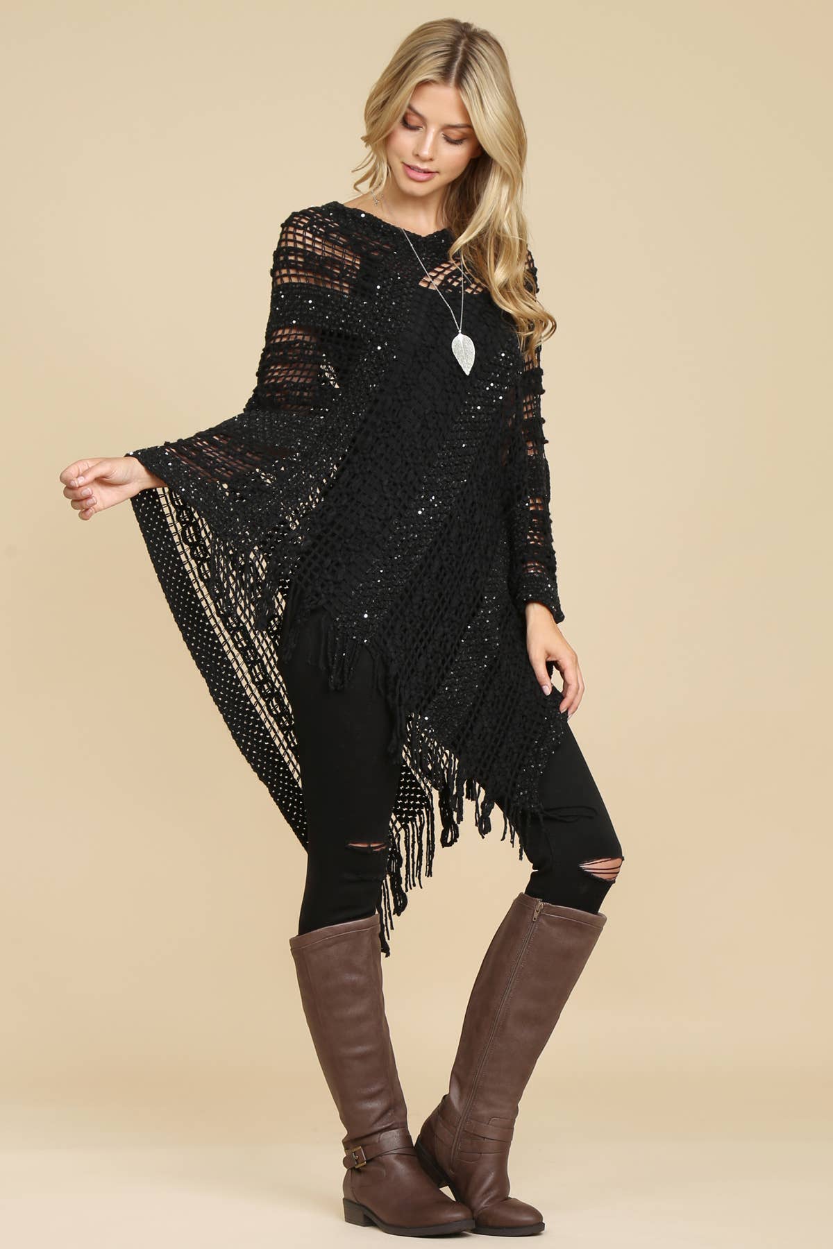 MYS Wholesale Inc - Wholesale Poncho - Women's - Crochet Native Pattern Breezy Poncho13