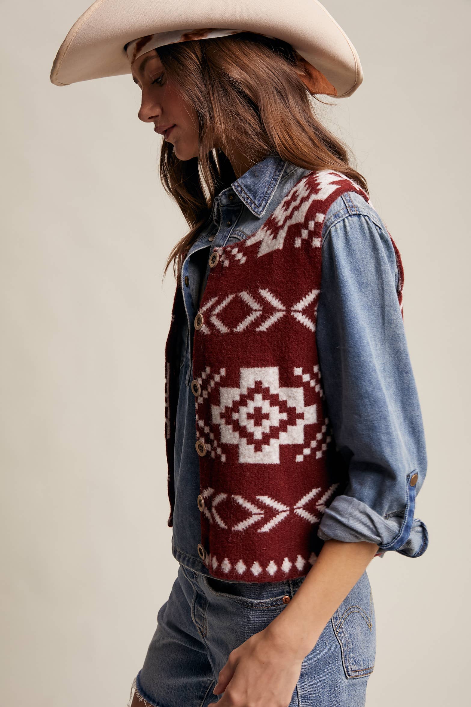 Listicle - Wholesale Sweater Vest - Women's - Southwestern Button-Up Vest LSW097715