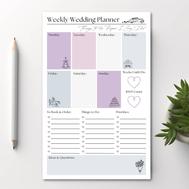 Eleventh and Taylor - Wholesale Notepad - Weekly Wedding Planner: 50-Page Tear Off Notepad1
