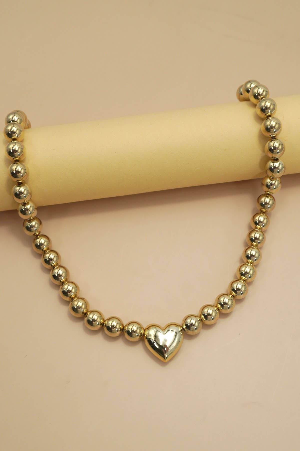 GOLD PUFFY HEART BALL CHAIN NECKLACE | 40NK9484 for wholesale on Faire1