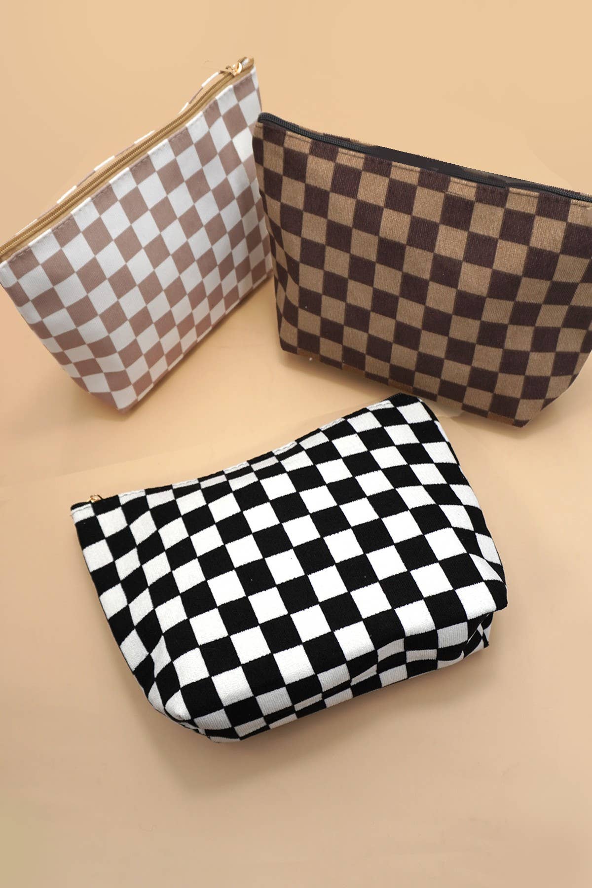 JOSSLYN by wall to wall - Wholesale Makeup/Cosmetic Bag - TRAVEL CHECKER COSMETIC MAKEUP POUCH BAG | 40P5712