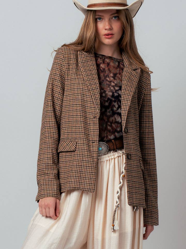 Houndstooth Blazer for wholesale by Urban Daizy