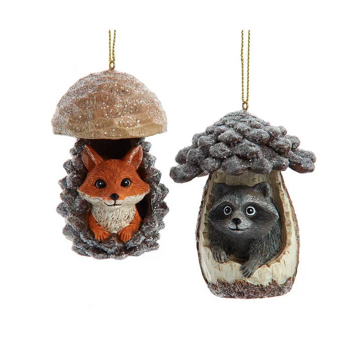 Kurt S. Adler, Inc. - Wholesale Ornament - 3.25" Fox/Raccoon Pinecone/Mushroom 2 Assorted