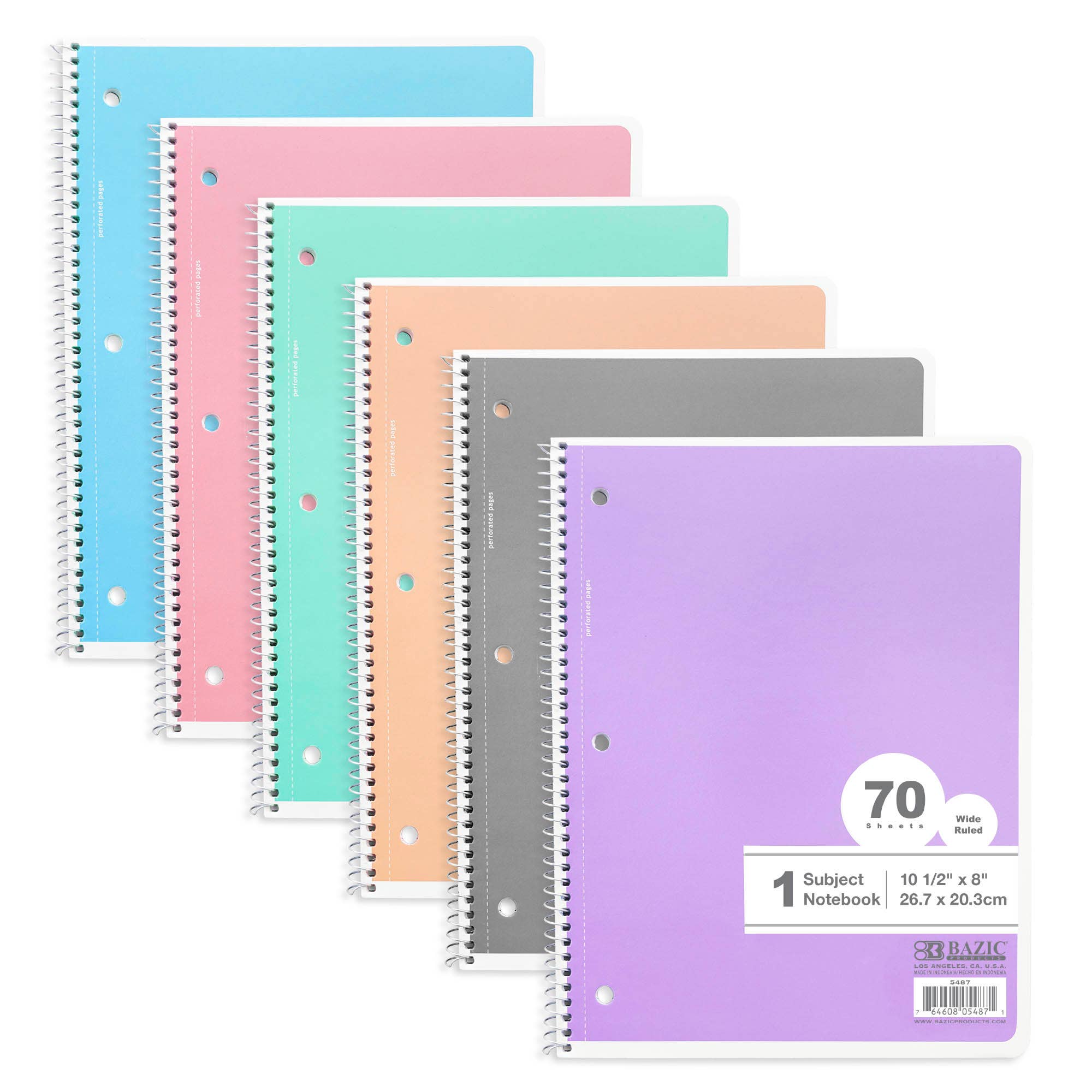 BAZIC Products - Vente Cahiers - Cahier à spirale pastel 1 sujet W/R 70 Ct.0