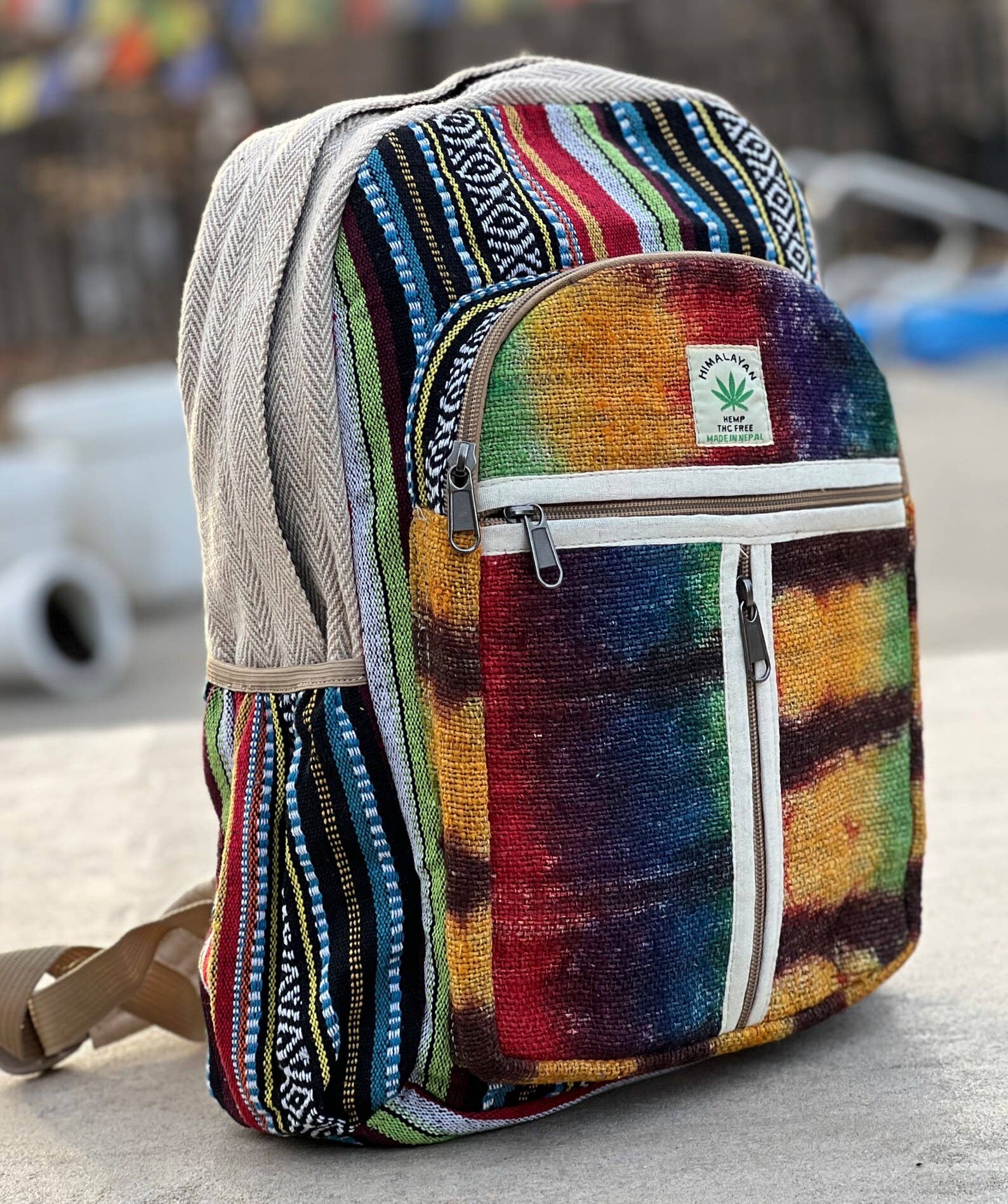 Lungta Imports - Wholesale Backpack - Unisex - Handmade Large Multi Pocket Natural Hemp Nepal Backpack4