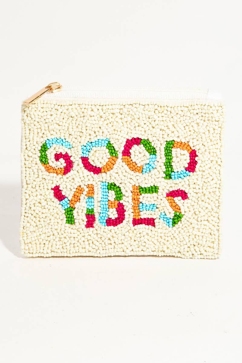 MULTI Colorful Good Vibes Beaded Coin Purse for wholesale on Faire